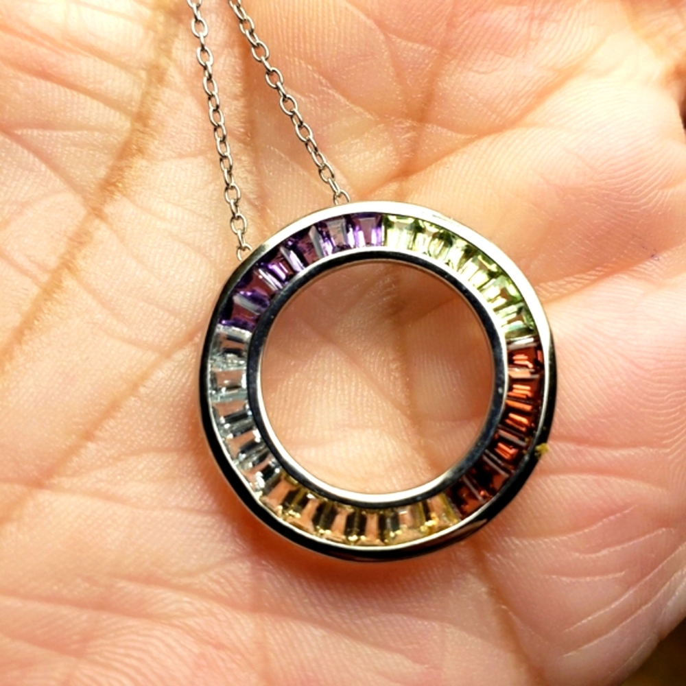 Rainbow Circle Multi Gemstone Necklace